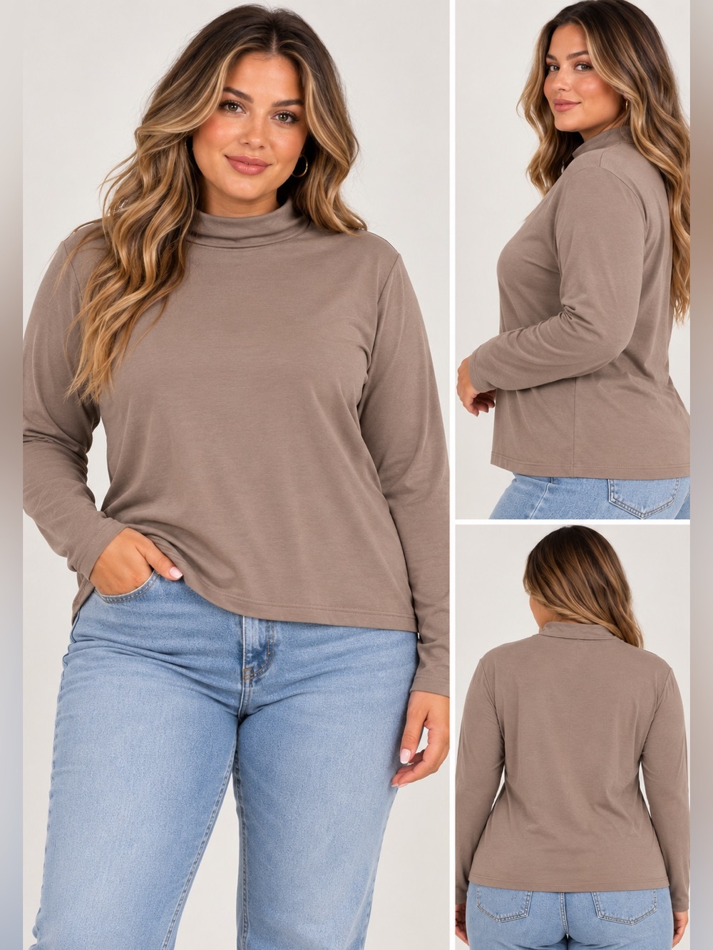 NWT REORIA Women’s XXL Taupe Mock Neck Long Sleeve Top